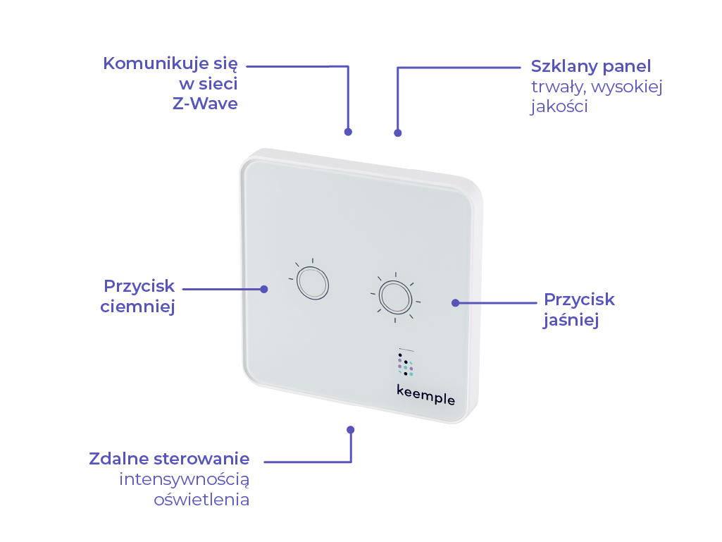 Ściemniacz, opisane funkcje i parametry ściemniacza Keemple.