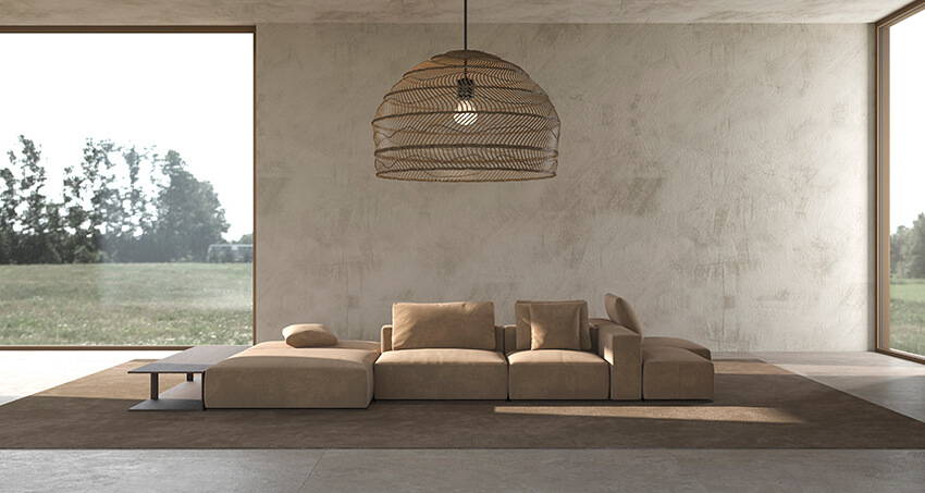 A modern, bright interior in which the Smart Home system controls the lighting thanks to the Keemple frame.