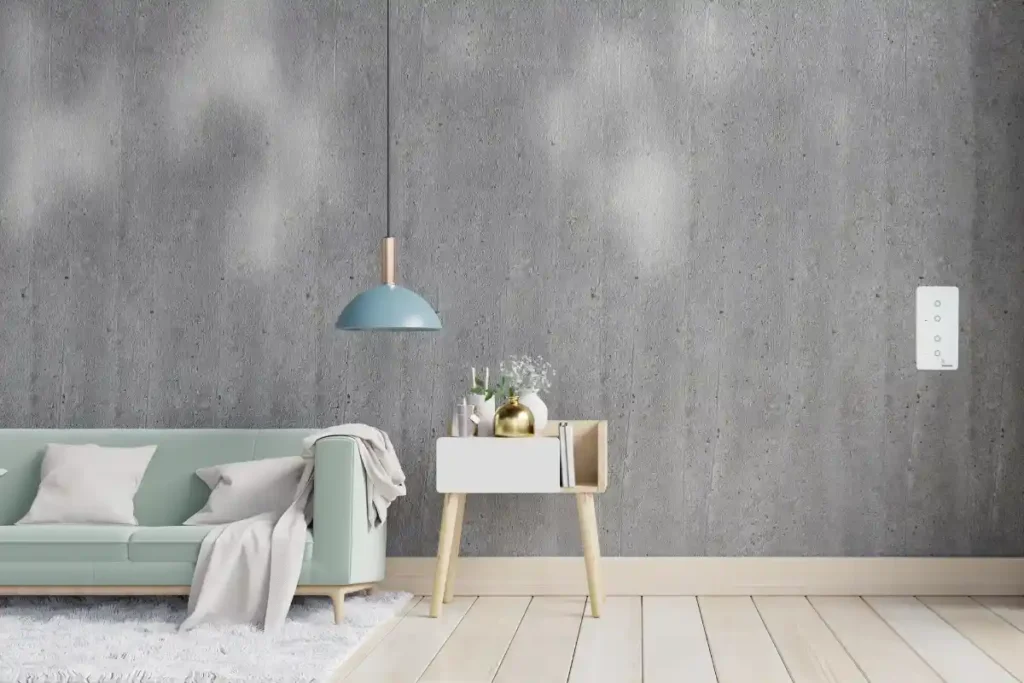 Mieszkanie w stylu skandynawskim, japandi, nowoczesne wnętrze z systemem Smart Home Keemple i czarny panel na włączniku Smart Home Keemple.