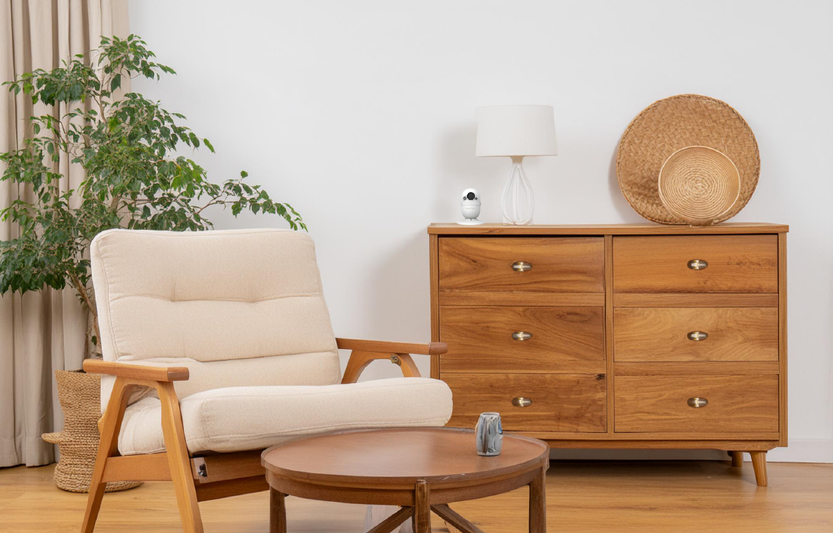 salon z drewnianymi retro meblami, eleganckie wnętrze z systemem smart home