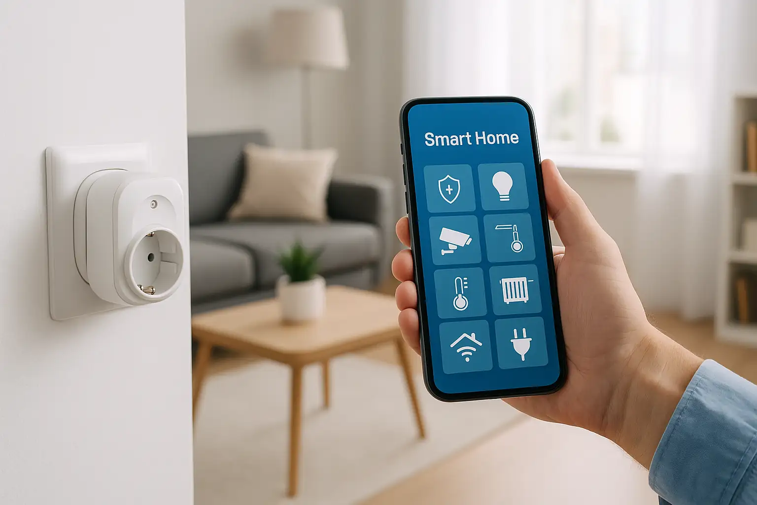 Mężczyzna obsługujący aplikacje mobilną smarthome - cover artykułu keemple