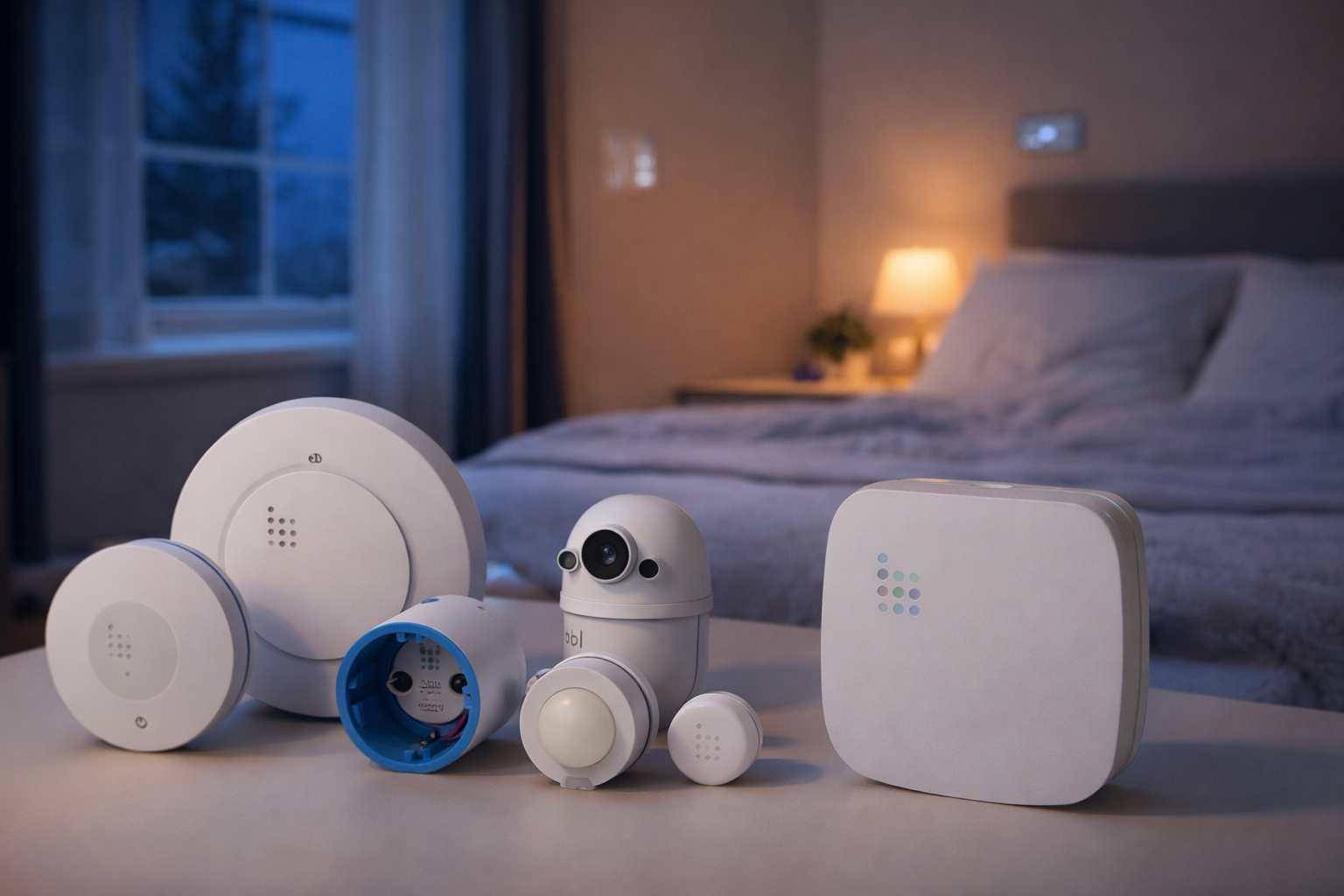 Urządzenia smart home Keemple w sypialni – termostat, czujniki i bramka wspierające komfortowy sen zimą i wiosną